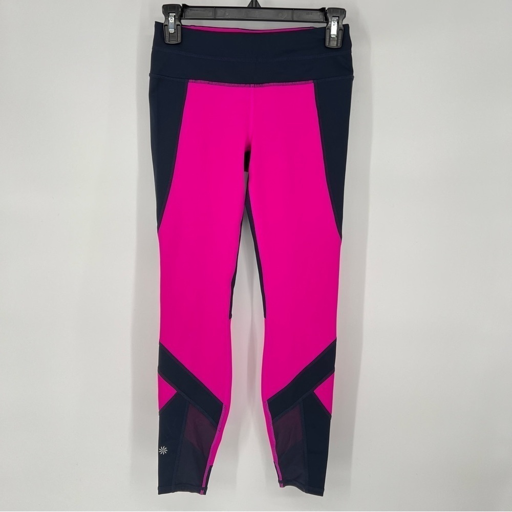 Athleta Sonar Colorblock Mesh Womens Leggings Navy Fuschia - Picture 2 of 15